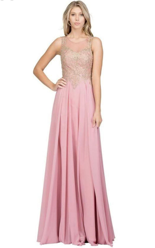 Chicas C9156 Formal Black Illusion Floor-Length Chiffon Dress
