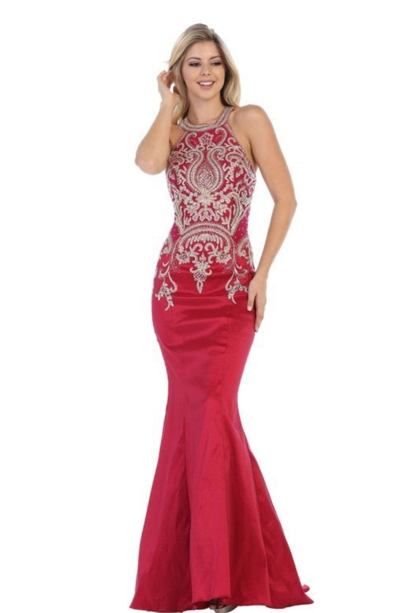Chicas C9155 Prom Royal Mermaid Halter Floor-Length Fabric Dress