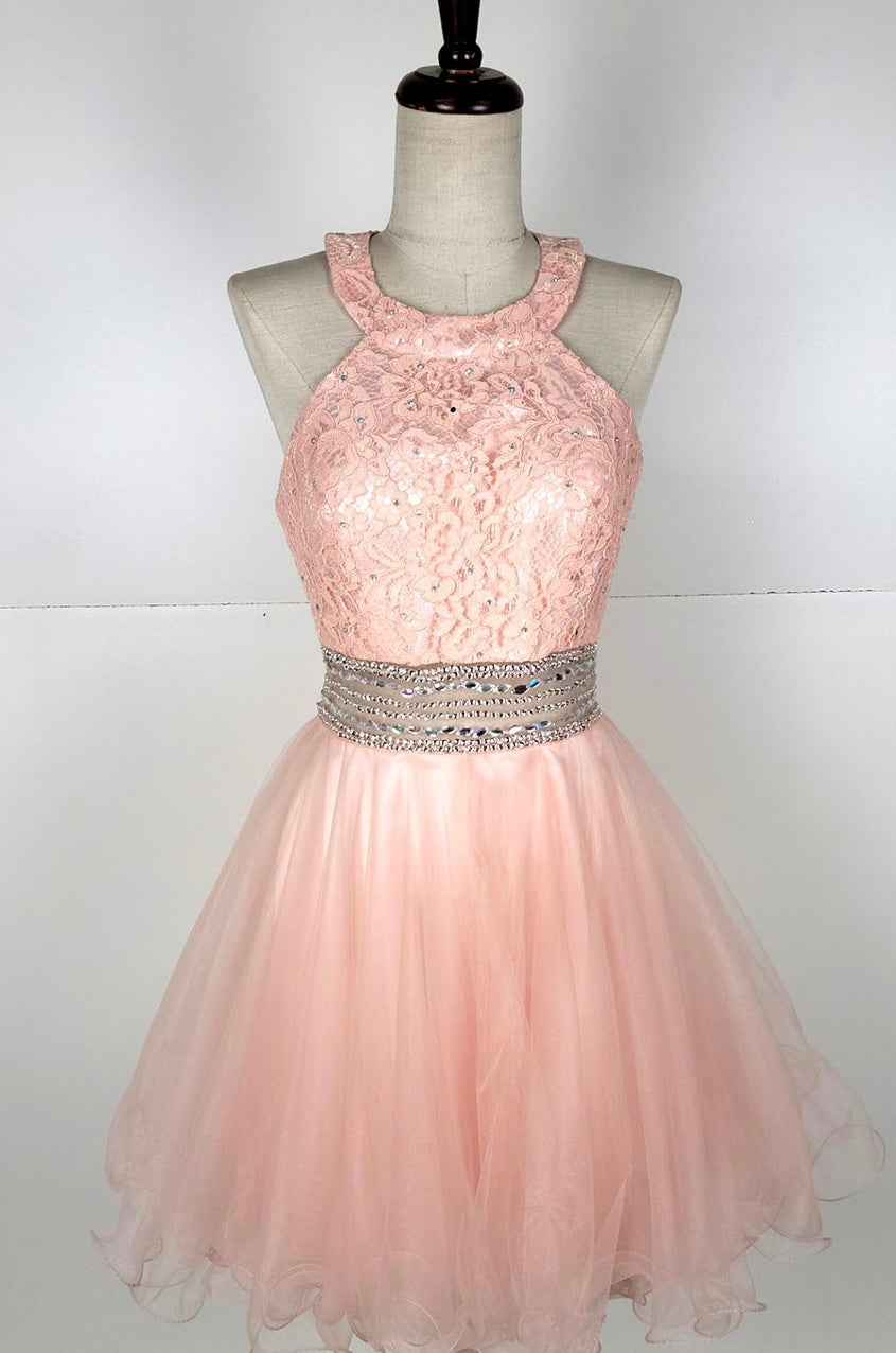 Chicas C3263 Party Blue Halter Short Beaded Style Tulle Dress