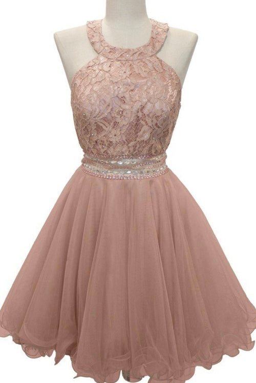 Chicas C3263 Party Blue Halter Short Beaded Style Tulle Dress