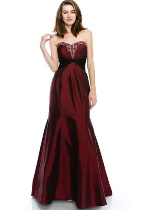 Chicas C3505 Evening Blue Strapless Floor-Length Shimmer Satin Dress