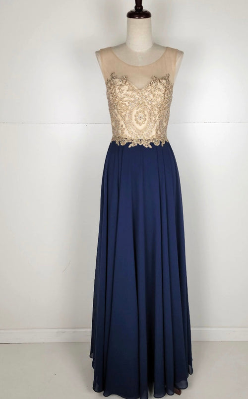 Chicas C3320 Evening Navy A-Line Sweetheart Floor-Length Chiffon Dress