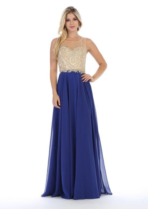 Chicas C3320 Evening Navy A-Line Sweetheart Floor-Length Chiffon Dress
