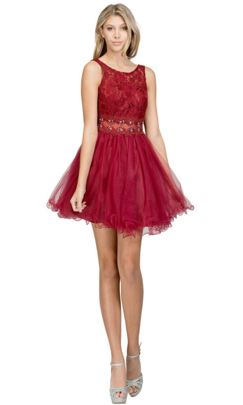 Chicas C1107 Elegant Party Black Illusion Short Beaded Tulle Dress