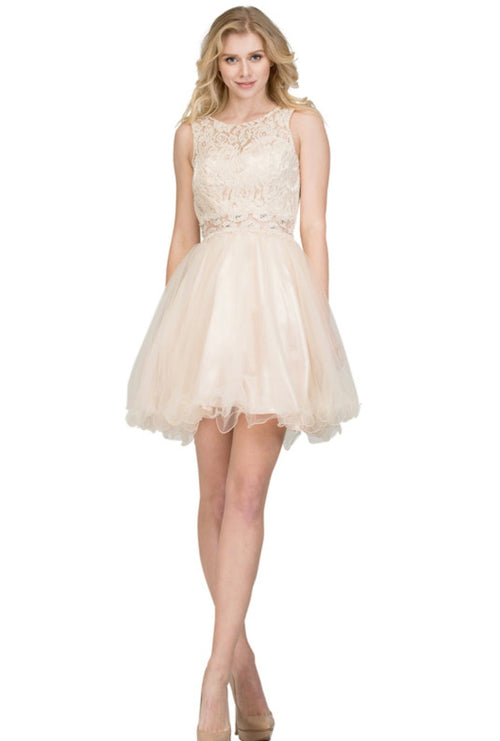Chicas C1107 Elegant Party Black Illusion Short Beaded Tulle Dress