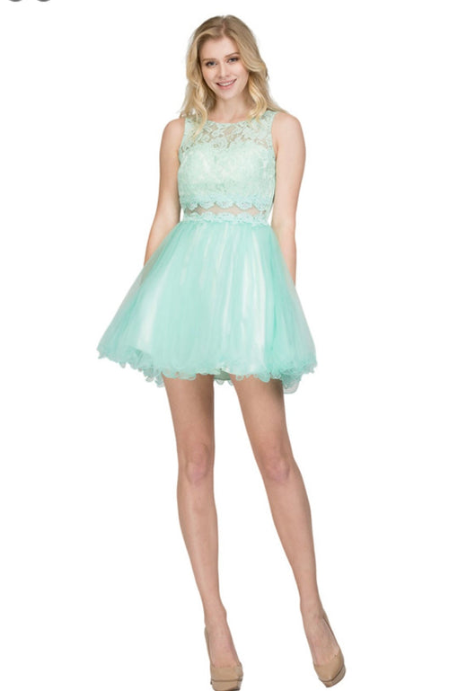 Chicas C1107 Elegant Party Black Illusion Short Beaded Tulle Dress