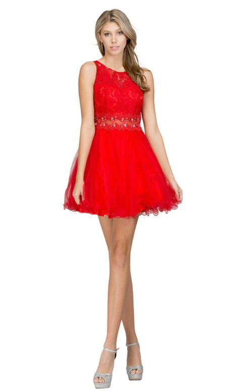 Chicas C1107 Elegant Party Black Illusion Short Beaded Tulle Dress