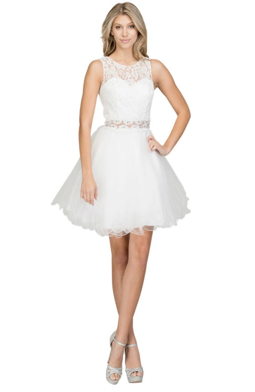 Chicas C1107 Elegant Party Black Illusion Short Beaded Tulle Dress