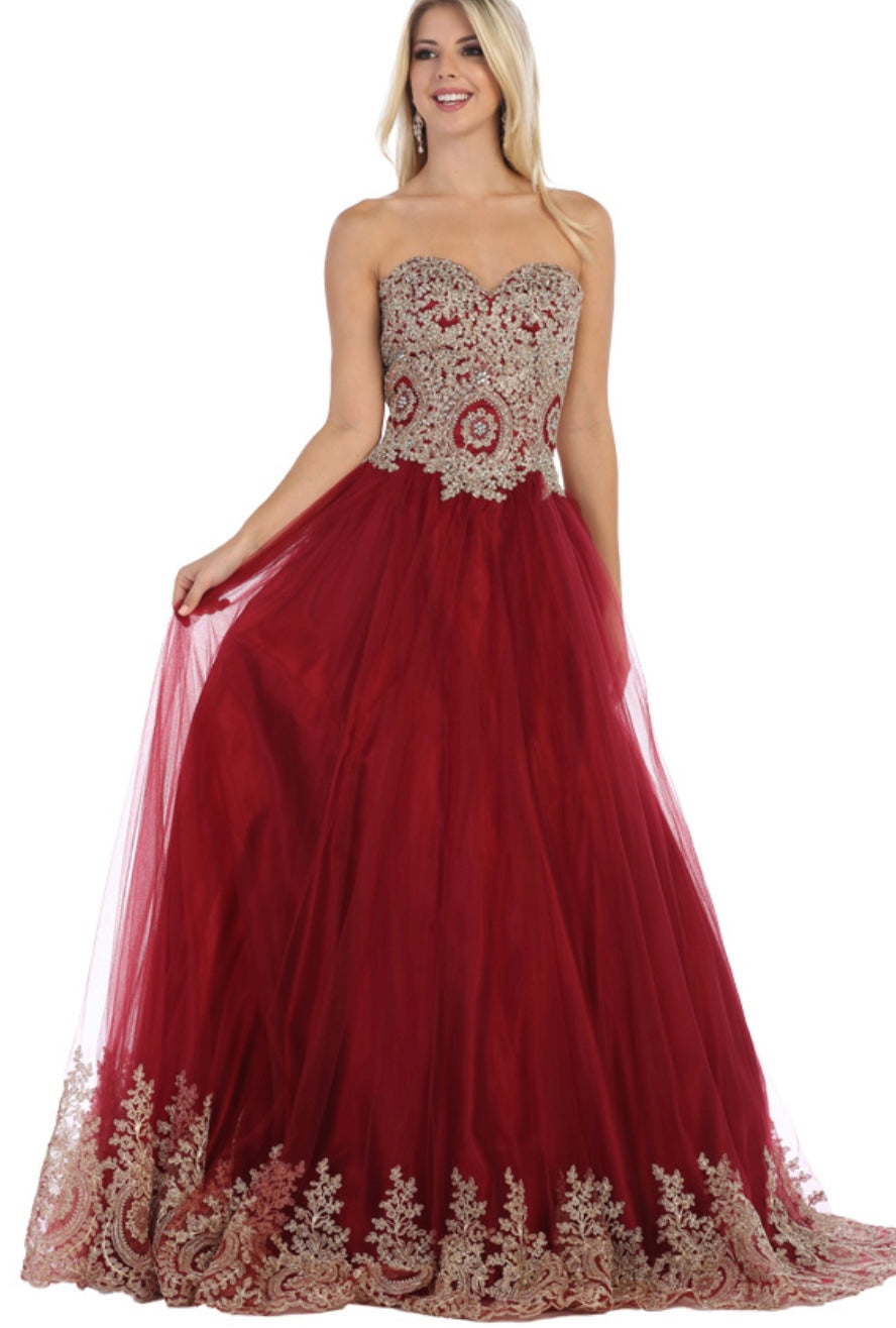 Chicas C0544 Formal Burgundy BallDress Strapless Tulle Dress