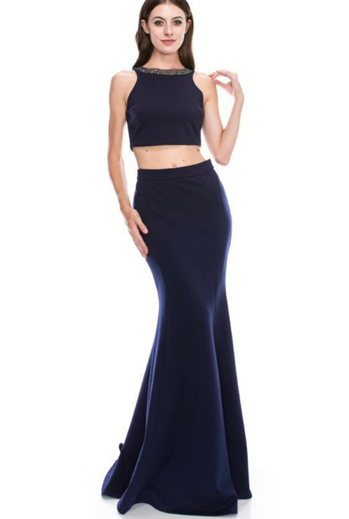 Chicas C2030 Modern Formal Black Mermaid Halter Beaded Fabric Dress