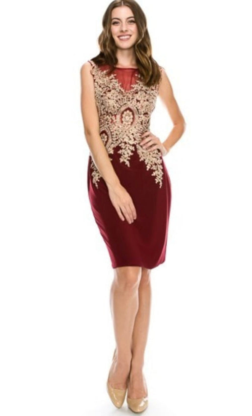 Chicas C7801 Cocktail Black Illusion Embroidered Appliqué Mesh Dress
