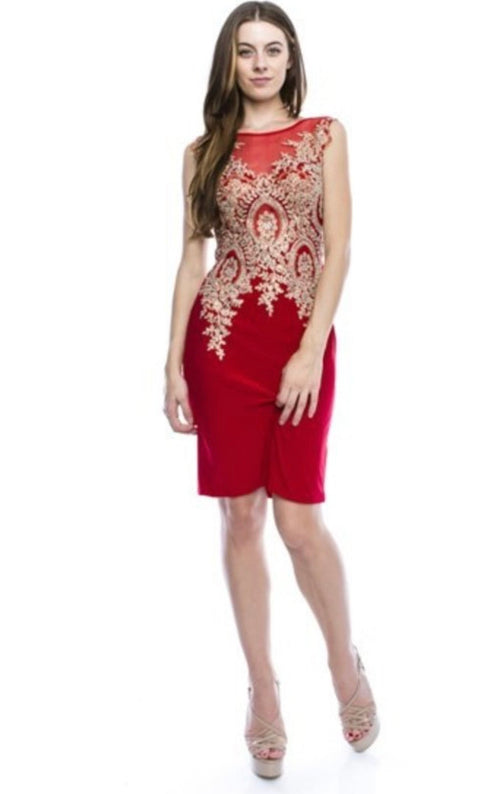 Chicas C7801 Cocktail Black Illusion Embroidered Appliqué Mesh Dress