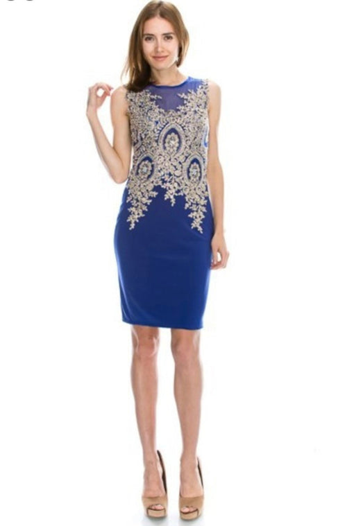 Chicas C7801 Cocktail Black Illusion Embroidered Appliqué Mesh Dress