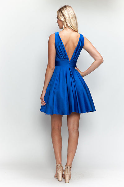 Short V-Neck Satin A-Line Dress with Pockets by Perrty 3090