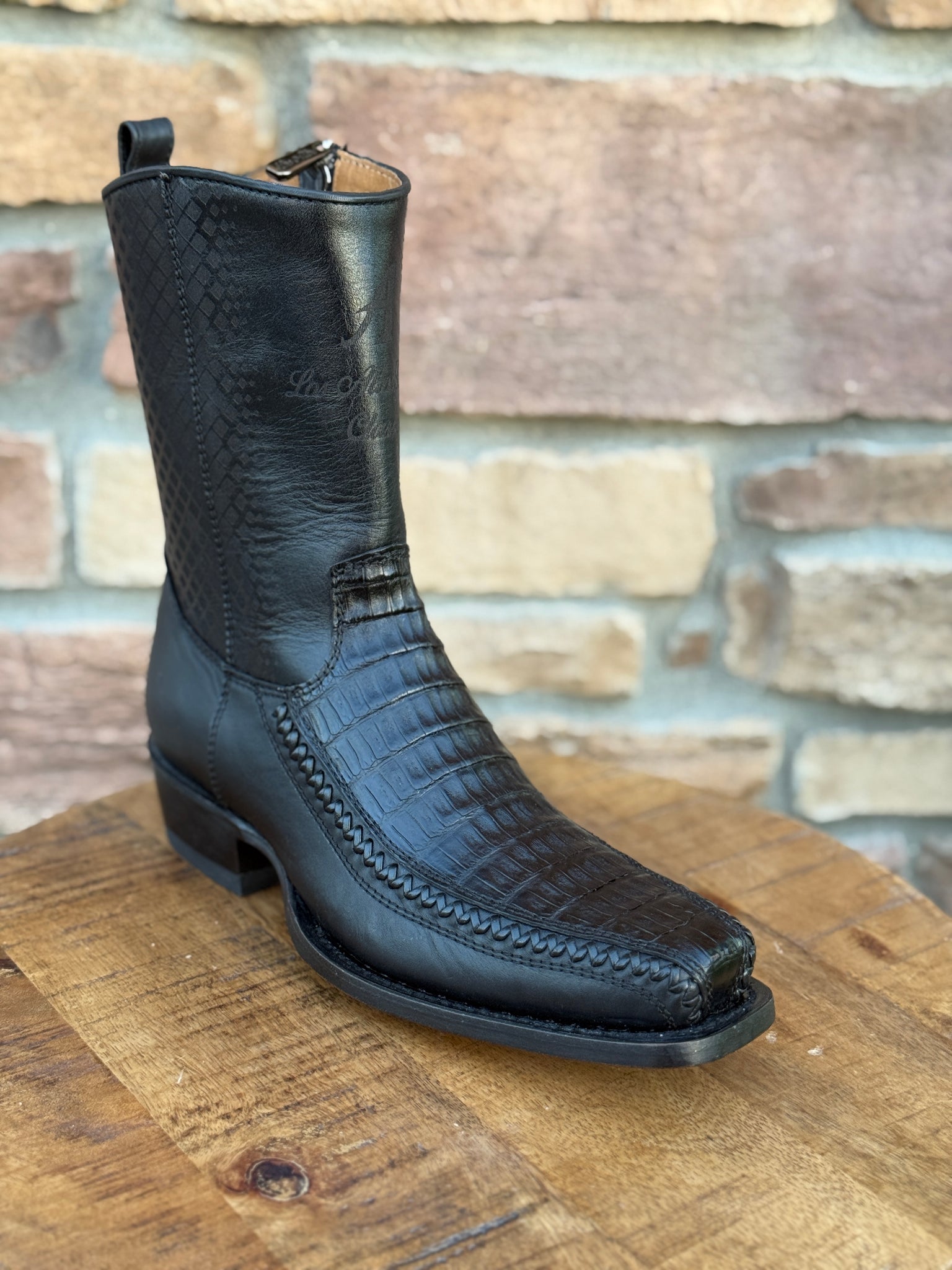Men's Los Altos Caiman Belly 7X Toe Ankle Boots Black