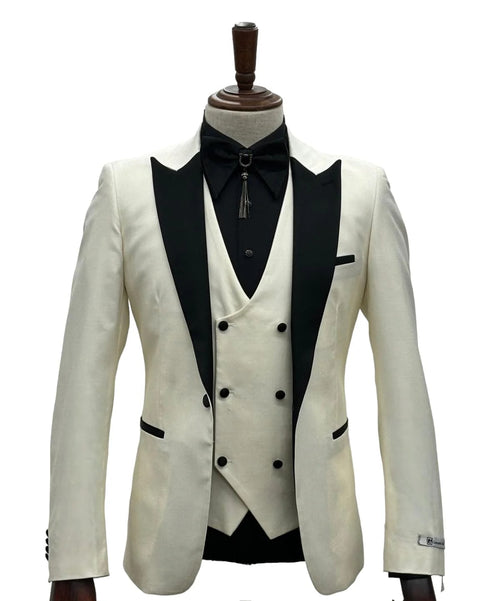 Ivory Tuxedo - Cream Wedding Suit - Off White Groom 1 Button Suit