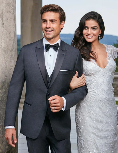 Gray Prom Suit - Mens Designer One Button Peak Xavier Tuxedo in Charcoal