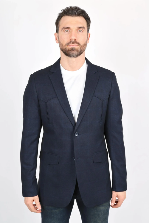 Mens Navy Platini Western Blazer β Stylish Frontier Sport Coat