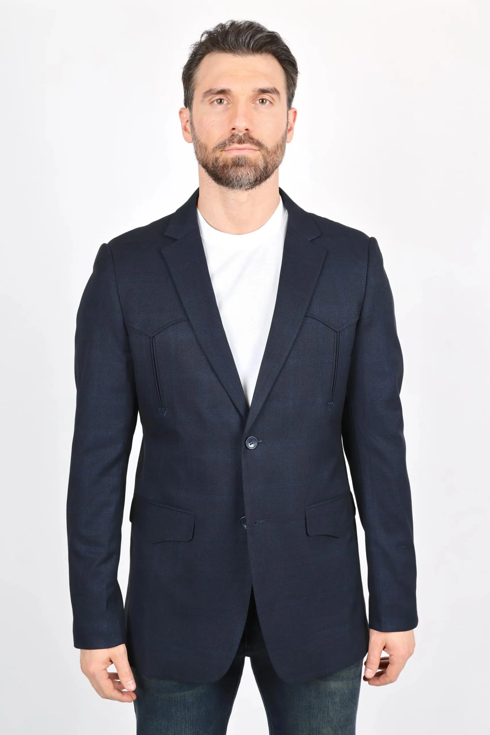 Mens Navy Platini Western Blazer β Stylish Frontier Sport Coat