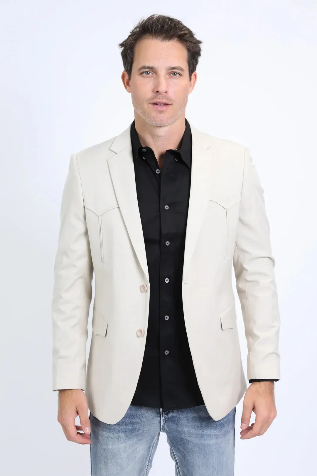 Platini Beige Western Sport Coat for Men – Light Tone Frontier Jacket – SuitUSA