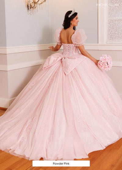 Puff Sleeves Quinceañera Ball Gown with Corset Bodice Tulle Quince Dress by Rachel Allan RQ9002