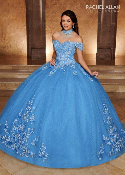 Off-Shoulder Sweetheart 3D Floral Lace Appliqué Tulle Over Lace Ball Gown by Rachel Allan RQ1112