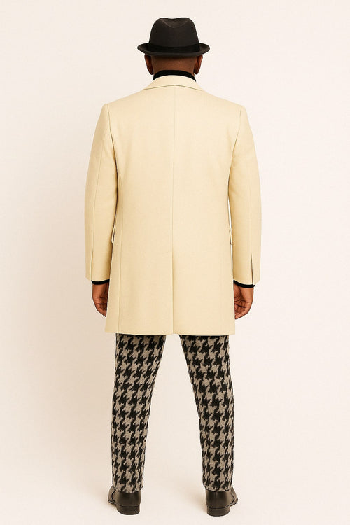 Ivory Overcoat Carmel Zhao Mens 3/4 Length Top Coat - Single Breasted Carcoat USA Men's Outlet
