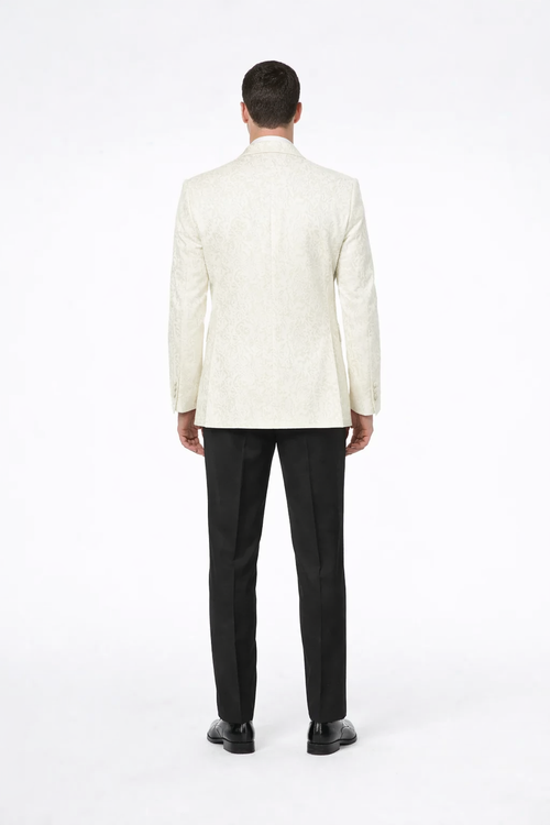 Ivory Paisley Tuxedo Blazer with Shawl Lapel – Stylish Wedding, Groom & Prom Jacket