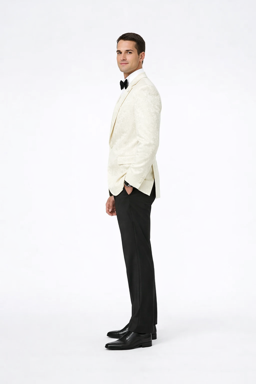 Ivory Paisley Tuxedo Blazer with Shawl Lapel – Stylish Wedding, Groom & Prom Jacket