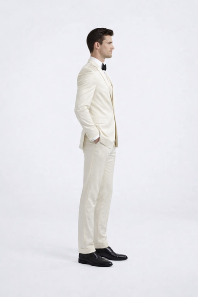 Modern Ivory Slim Fit Peak Lapel Tuxedo – Groom & Prom Look