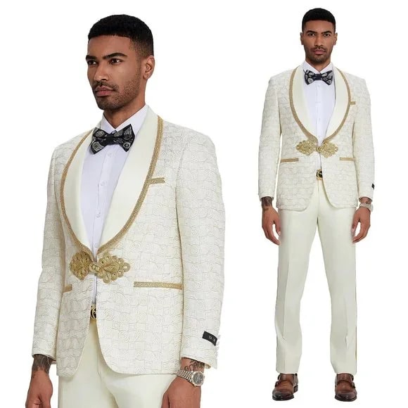 2024 Ivory and Gold 2pc Men's Suit by Tazzio 2024 Ivory and Gold 2pc Men's Suit by Tazzio