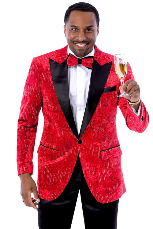 Men’s Red Velvet Studded Prom Tuxedo Jacket – Wedding and Formal Wear