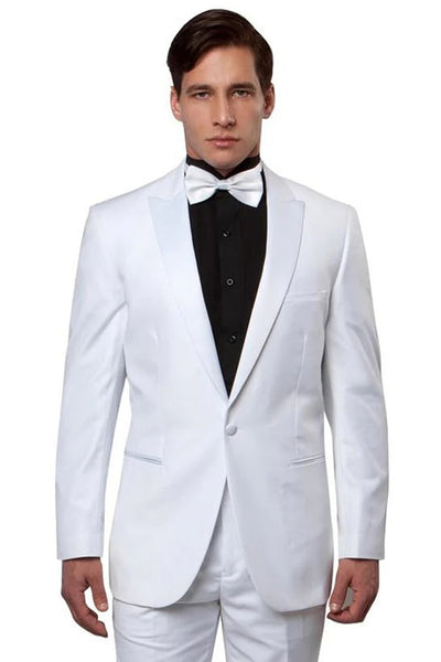 All White Mens Tuxedo - Wedding Suit - Men's Slim Fit One Button Peak Lapel Wedding Tuxedo In White - Men's Tuxedo USA