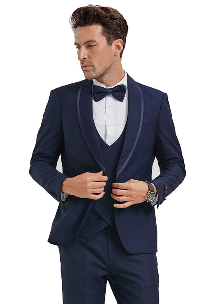 Men's Navy Blue Birdseye Shawl Tuxedo