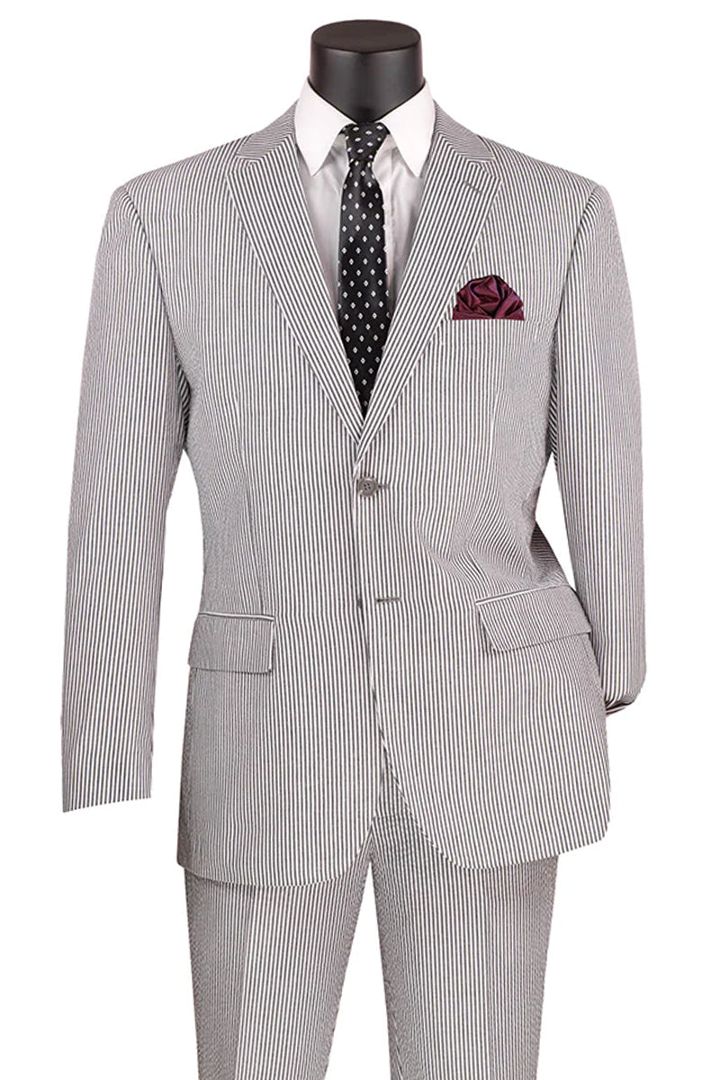 Men's Black Seersucker Suit in Modern Fit with Pinstripes