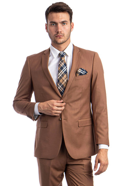 Men's Cognac Slim Fit Wedding Suit from Tazio Suits