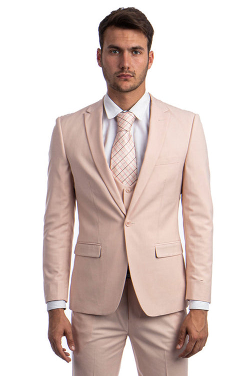 Men's Blush Pink One Button Peak Lapel Suit with Vested Look