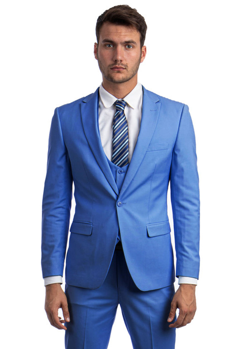 Men's French Blue Peak Lapel Suit by Tazio Suits