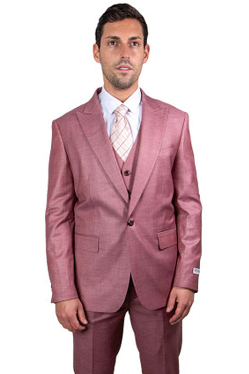 Men's Salmon Pink Peak Lapel One-Button Stacy Adams Sharkskin Suit