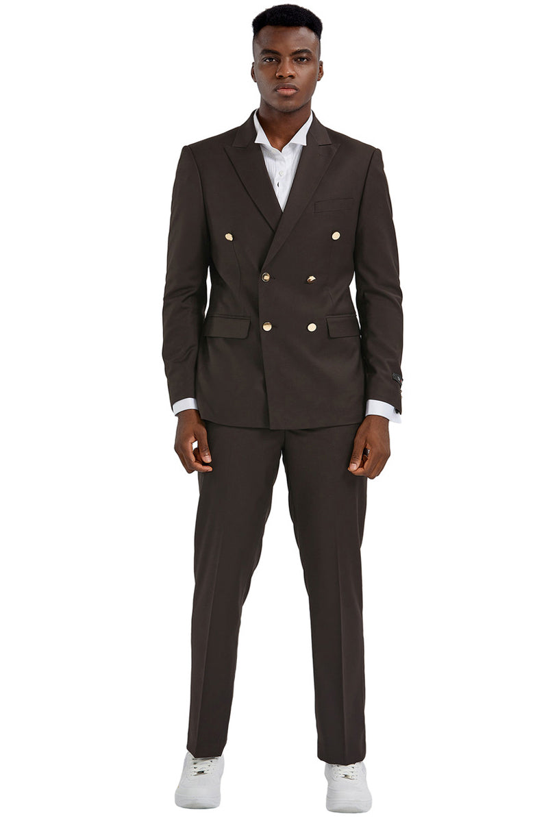 Men's Slim Fit Brown Double Breasted Wedding Suit