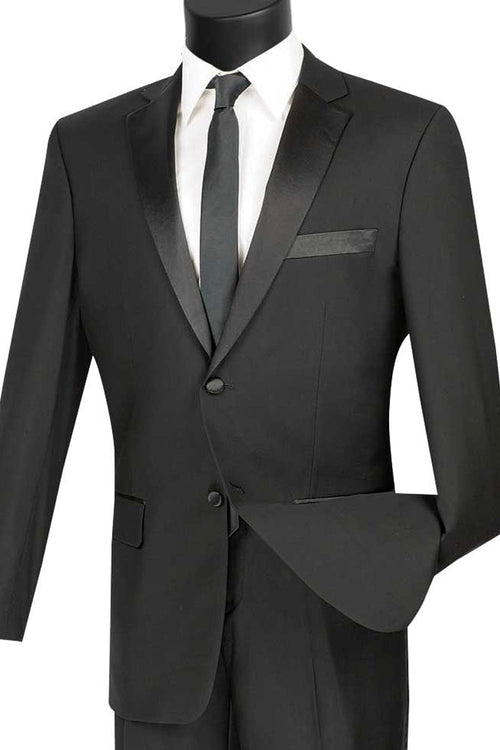 Mens Slim Fit Poplin Tuxedo in Black by Vinci
