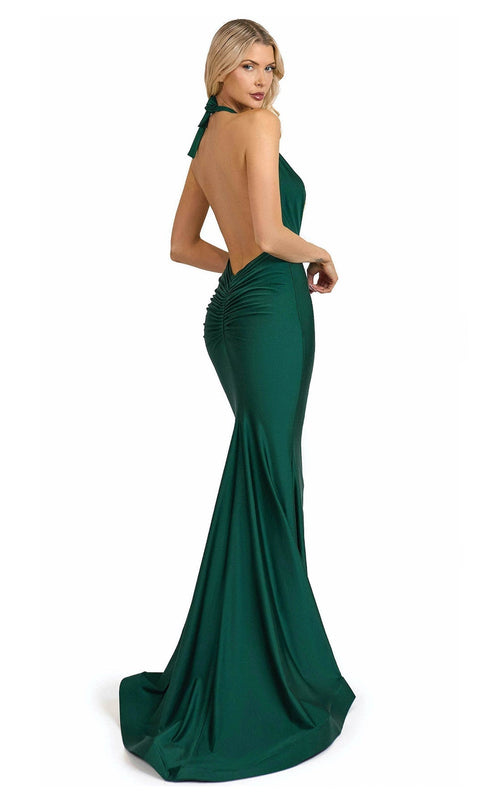 Jessica Angel JA2604 Halter Deep V-Neck Fitted Open Back Formal Dress