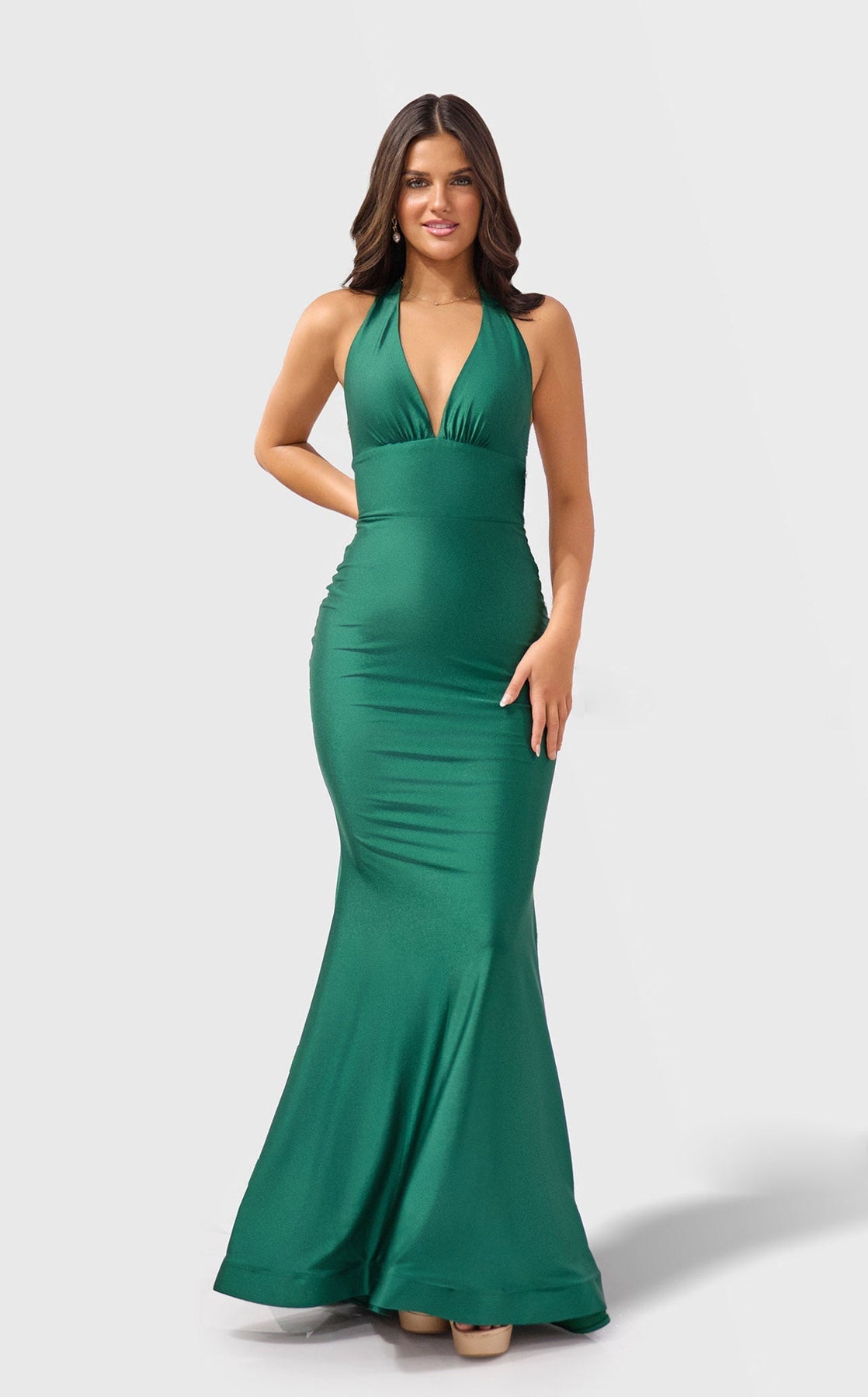 Jessica Angel JA2613 Plunging Halter Mermaid Open Back Formal Dress