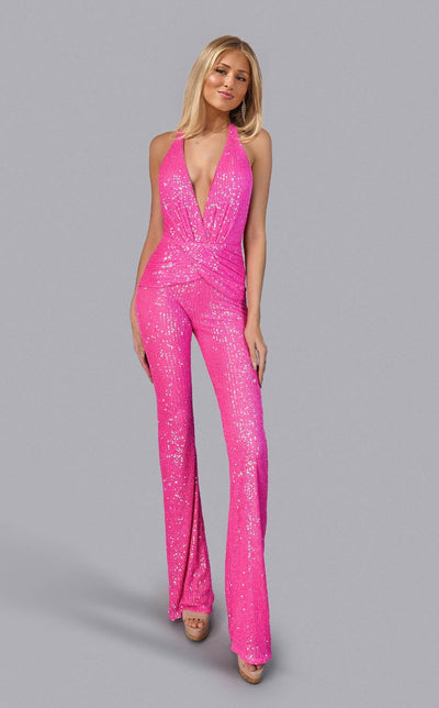 Jessica Angel JA2665 Plunging V Halter Neck Evening Sequin Jumpsuit