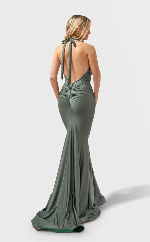 Jessica Angel JA2739 Halter Cowl Neck Fitted Open Back Draped Dress