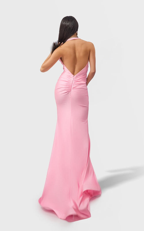 Jessica Angel JA2748 Plunging Halter Fitted High Slit Open Back Dress
