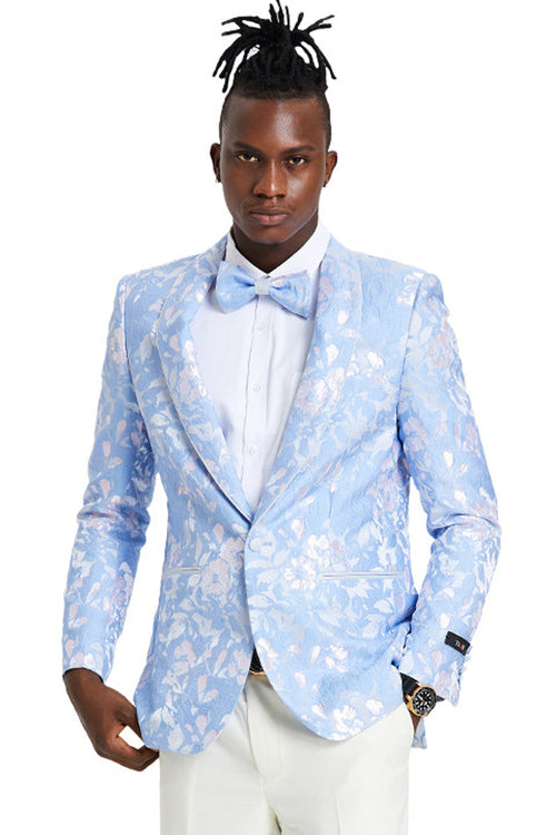 Men's Sky Blue & Silver Paisley Prom & Wedding Blazer