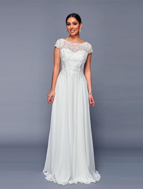 Deklaire K311 Chiffon A-Line Gown with Cap Sleeves – Mother of the Bride Dress