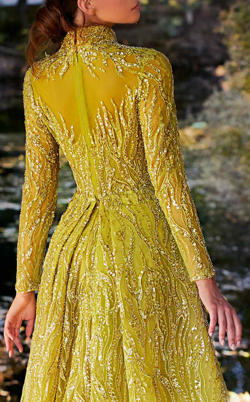 MNM Couture K3926 Olive Beaded High Neck Gown