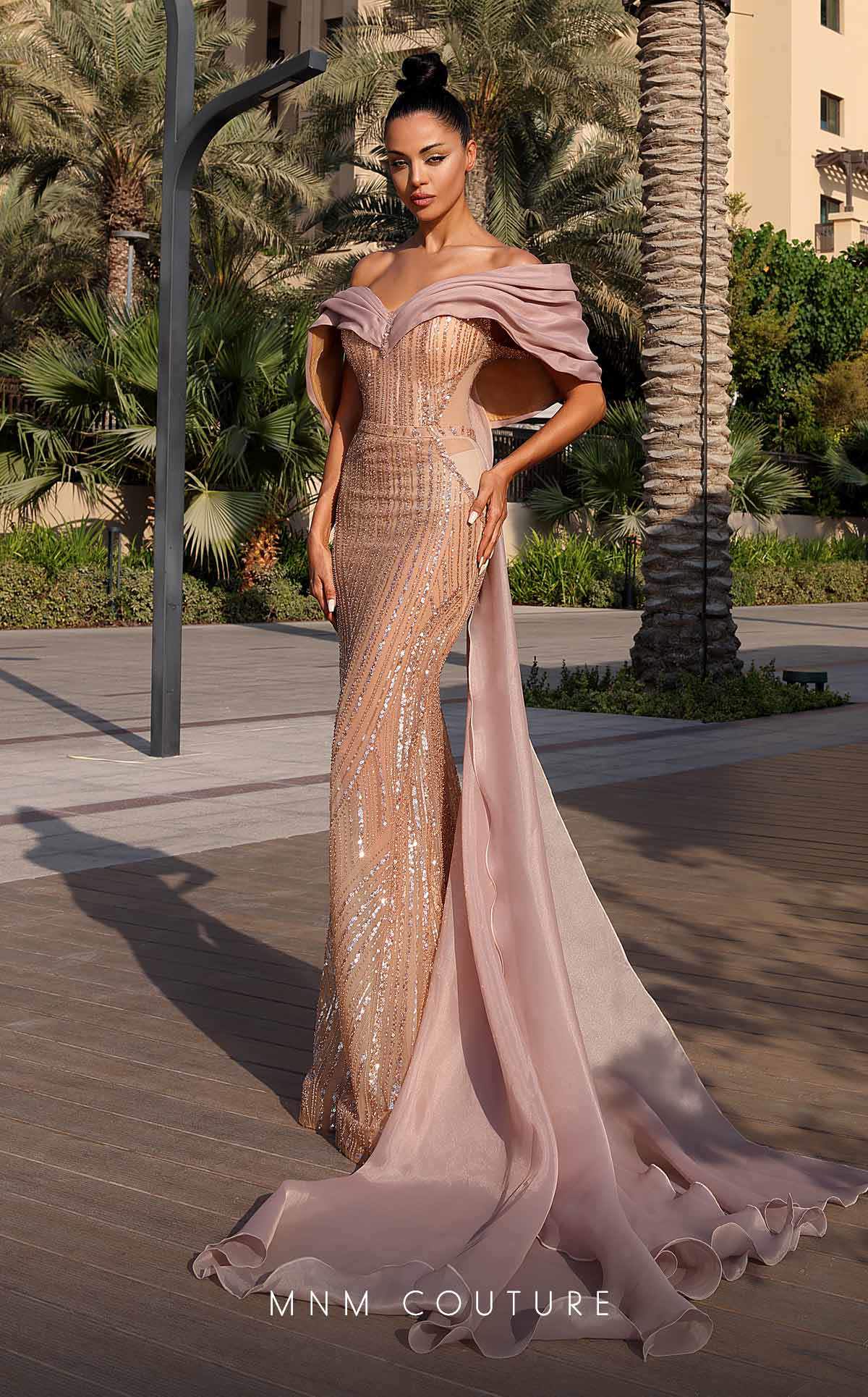 MNM Couture K4138 Bronze Sequin Off-Shoulder Mermaid Gown – SuitUSA